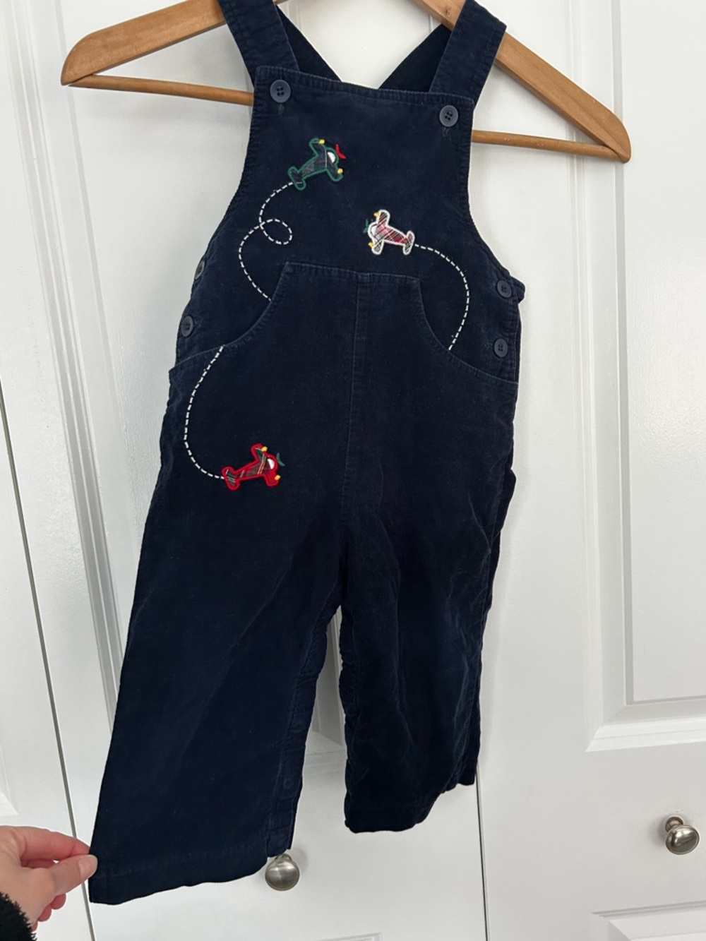Florence Eiseman navy blue airplane ribbed corduroy embroidered overalls 24 mo
